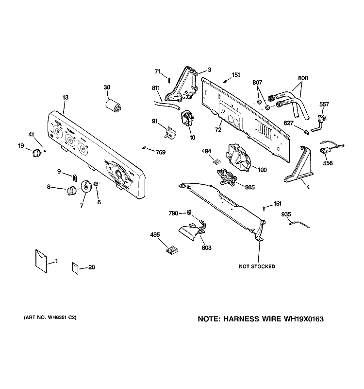 CONTROLS & BACKSPLASH Diagram and Parts List for WCSR2090G4CC  General Electric Washer