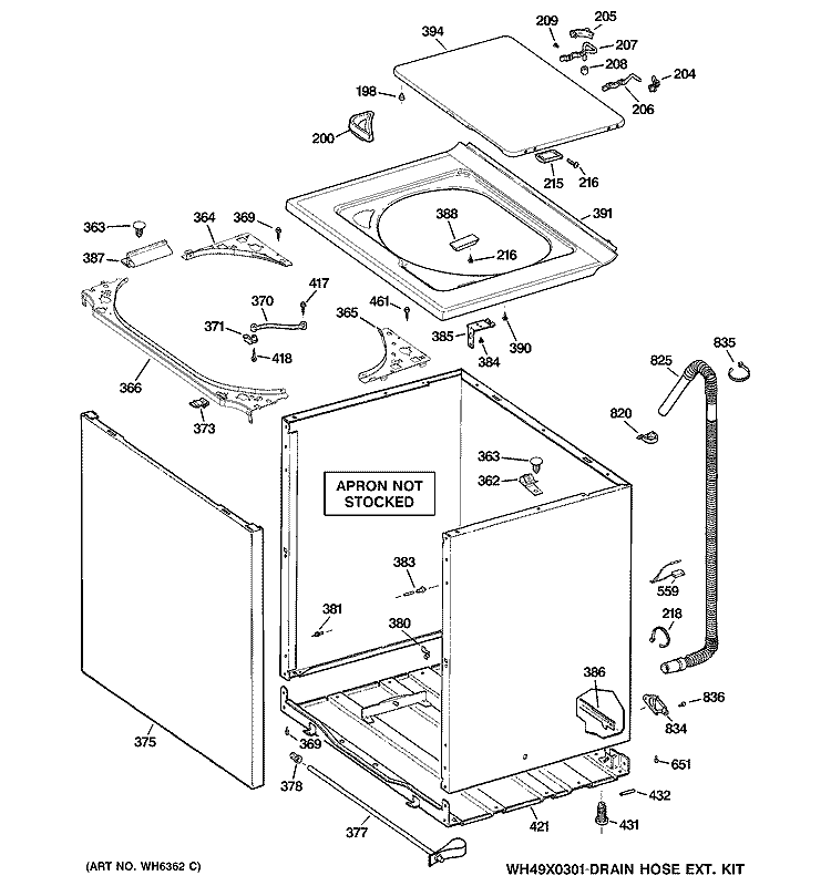 CABINET, COVER & FRONT PANEL Diagram and Parts List for WCSR2090G4CC  General Electric Washer