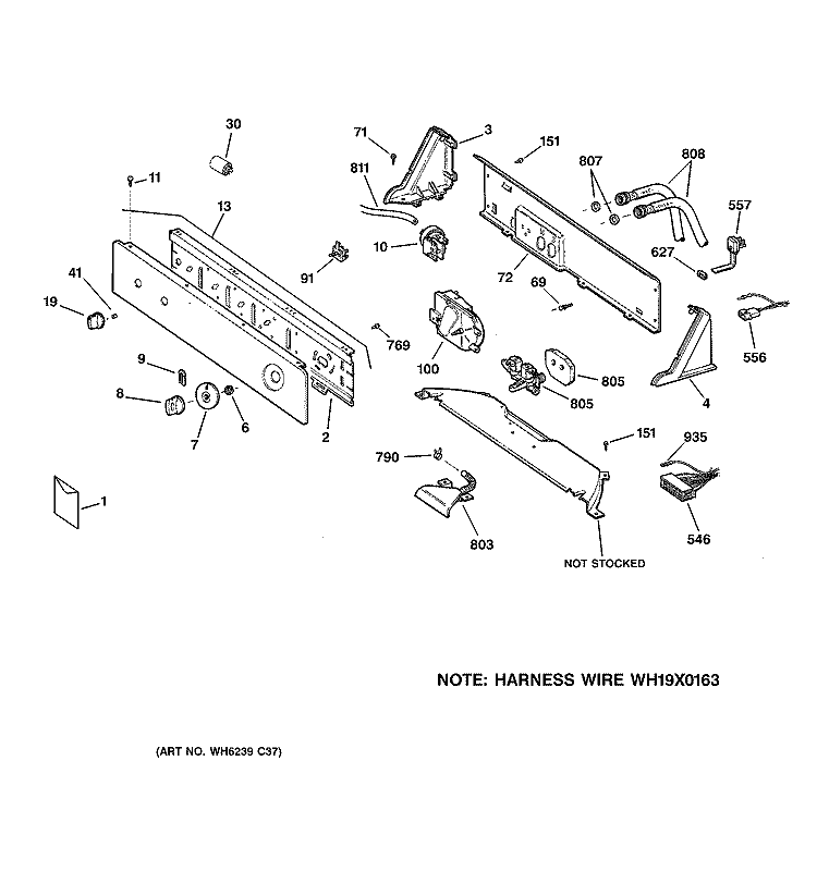 CONTROLS & BACKSPLASH Diagram and Parts List for WISR106DGCWW  General Electric Washer