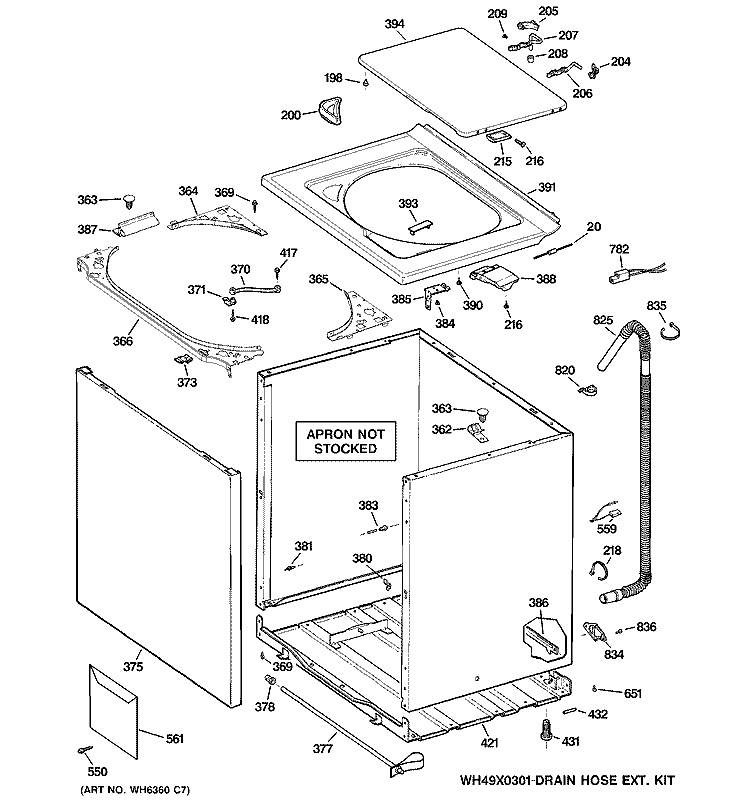 CABINET, COVER & FRONT PANEL Diagram and Parts List for WISR309DGCWW  General Electric Washer