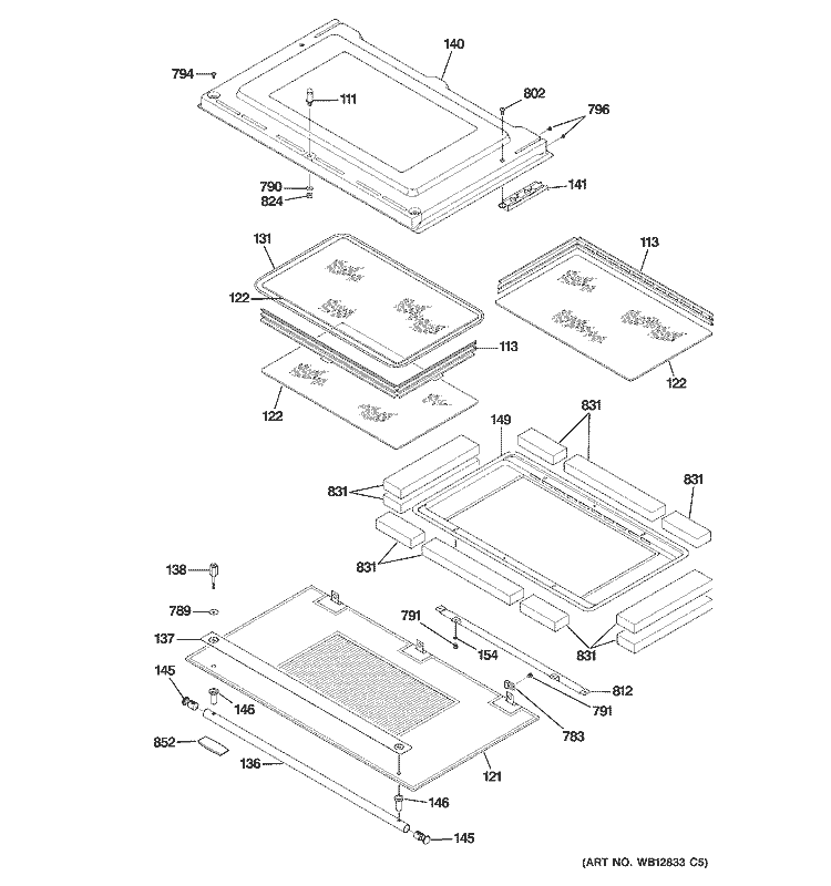 DOOR Diagram and Parts List for ZET1038BF1BB  General Electric Wall Oven