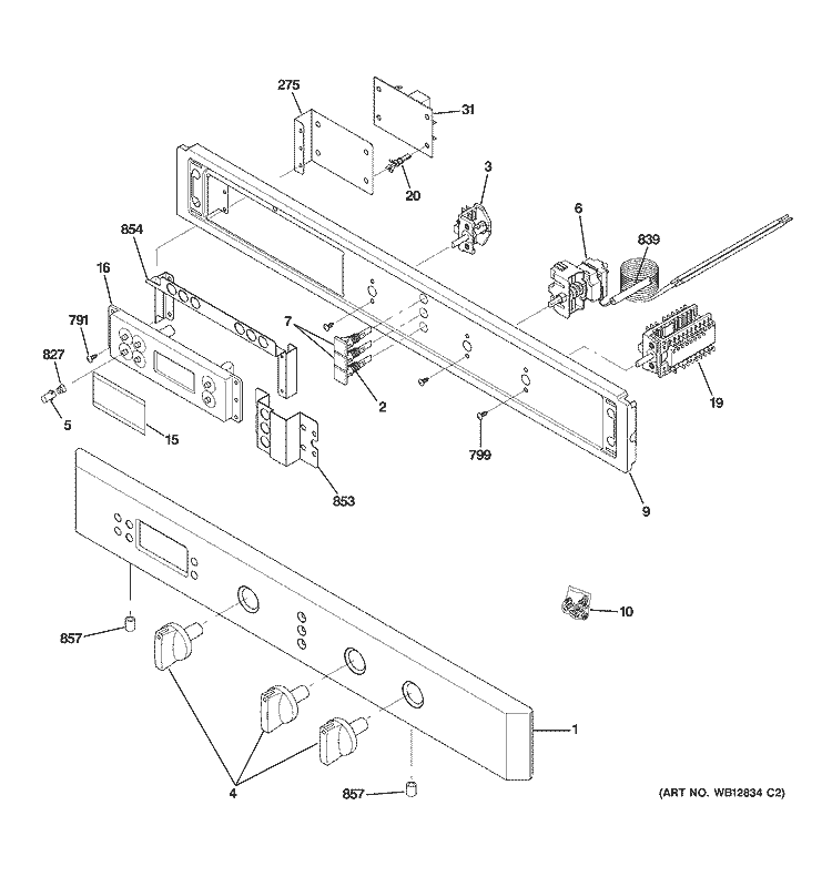 CONTROL PANEL Diagram and Parts List for ZET1038PF1SS  General Electric Wall Oven
