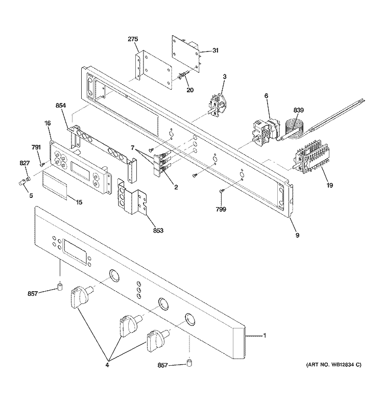 CONTROL PANEL Diagram and Parts List for ZET1038PF4SS  General Electric Wall Oven