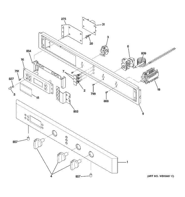CONTROL PANEL Diagram and Parts List for ZET1038PF5SS  General Electric Wall Oven