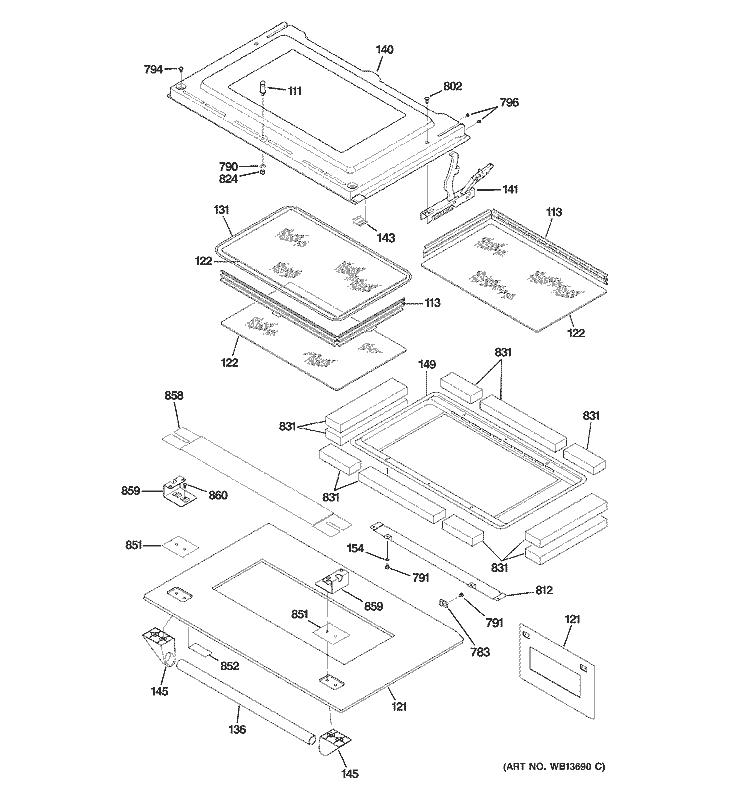 DOOR Diagram and Parts List for ZET1038PF5SS  General Electric Wall Oven