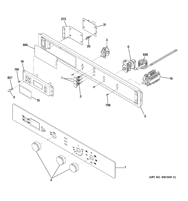CONTROL PANEL Diagram and Parts List for ZET1038SF5SS  General Electric Wall Oven