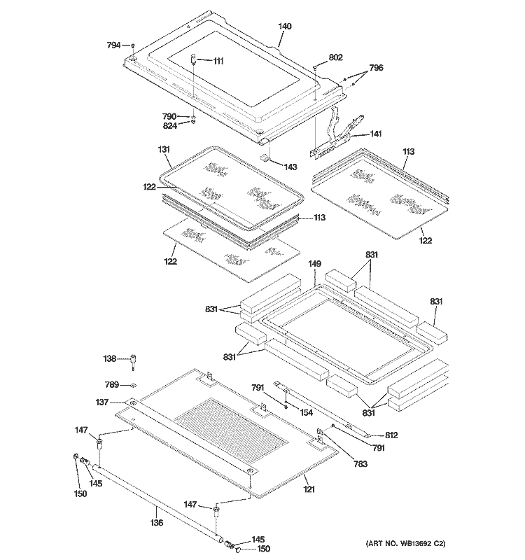 DOOR Diagram and Parts List for ZET1038SF5SS  General Electric Wall Oven