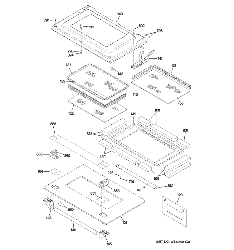 DOOR Diagram and Parts List for ZET1058PF5SS  General Electric Wall Oven
