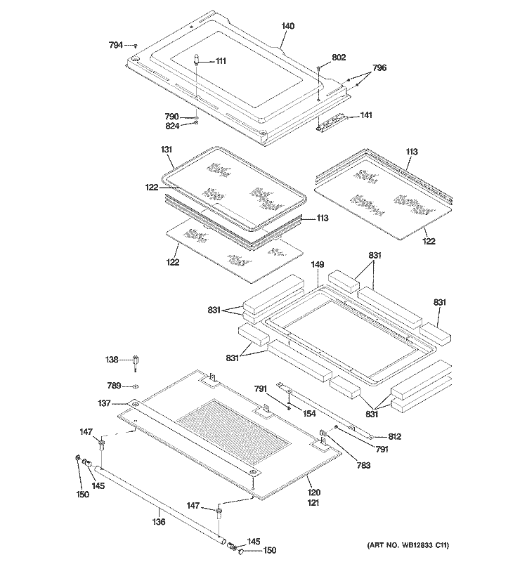 DOOR Diagram and Parts List for ZET1058SF4SS  General Electric Wall Oven