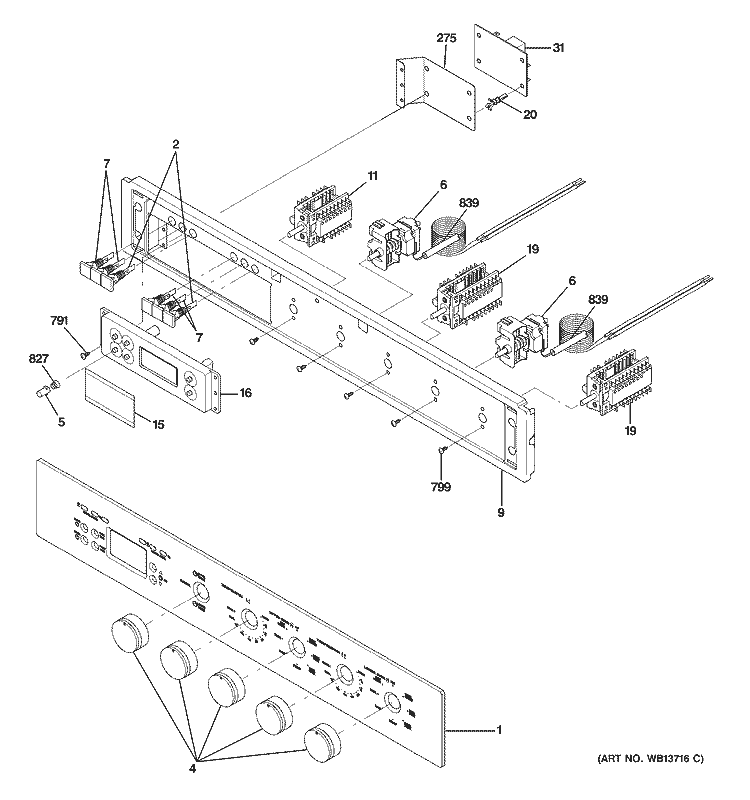 CONTROL PANEL Diagram and Parts List for ZET1058SF5SS  General Electric Wall Oven
