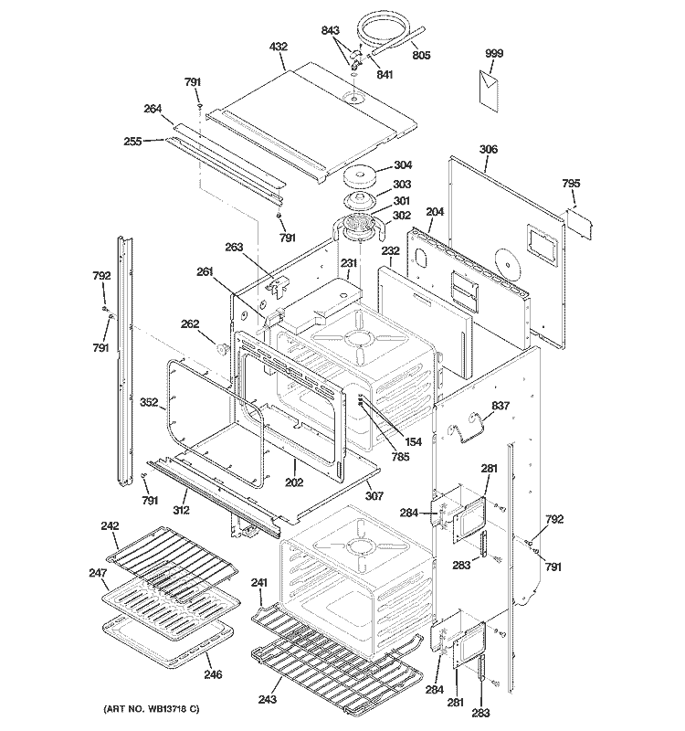 BODY PARTS 1 Diagram and Parts List for ZET1058SF5SS  General Electric Wall Oven