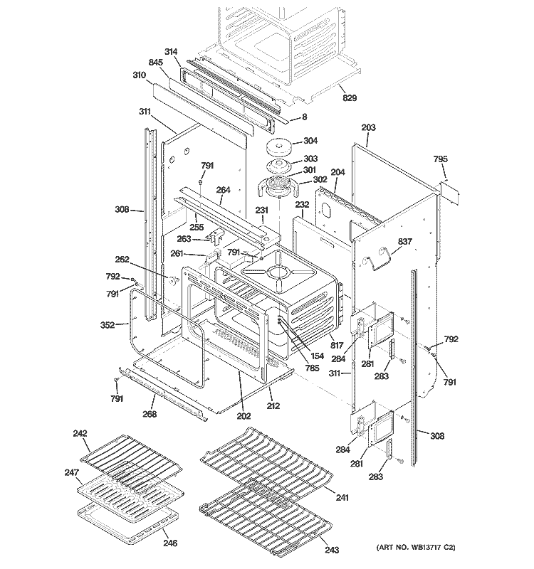 BODY PARTS 2 Diagram and Parts List for ZET1058SF5SS  General Electric Wall Oven