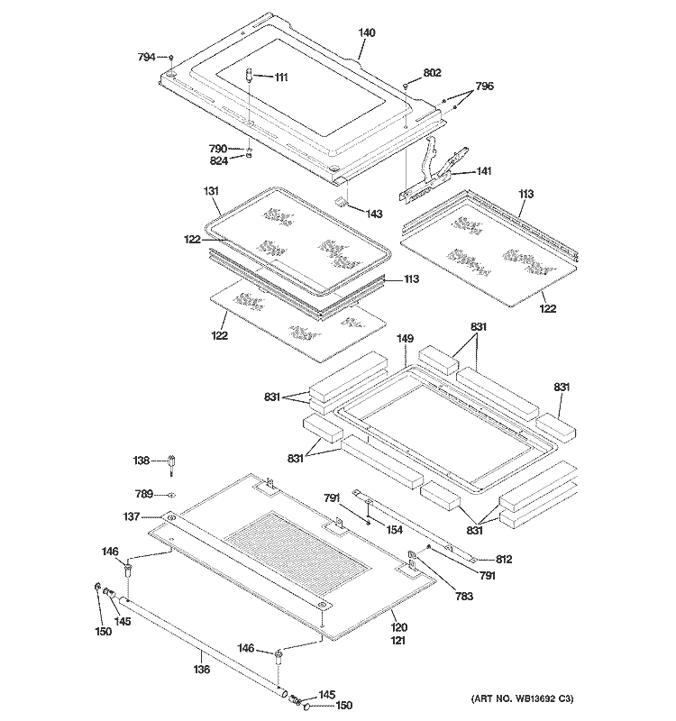 DOOR Diagram and Parts List for ZET1058SF5SS  General Electric Wall Oven