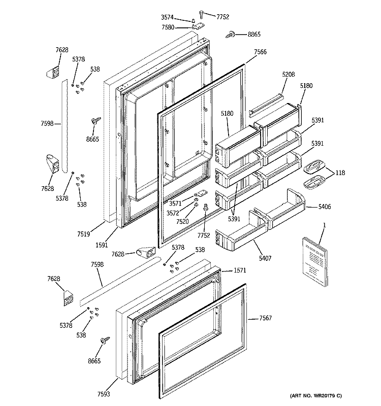 DOORS Diagram and Parts List for ZICP360SLESS  General Electric Refrigerator