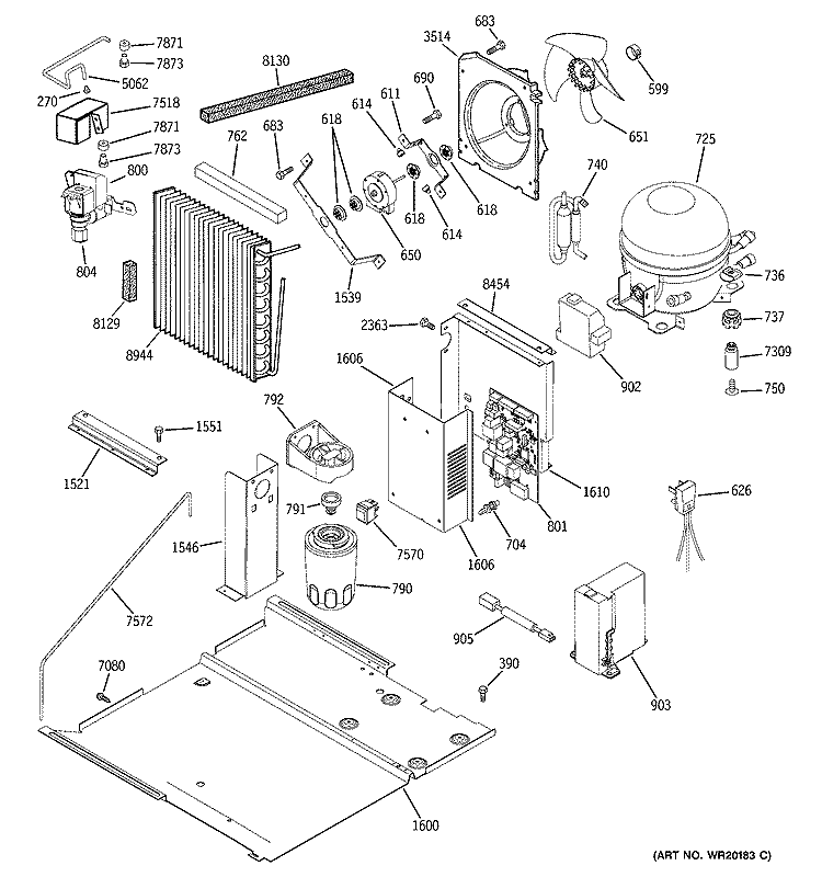 SEALED SYSTEM & MOTHER BOARD Diagram and Parts List for ZICP360SRBSS  General Electric Refrigerator