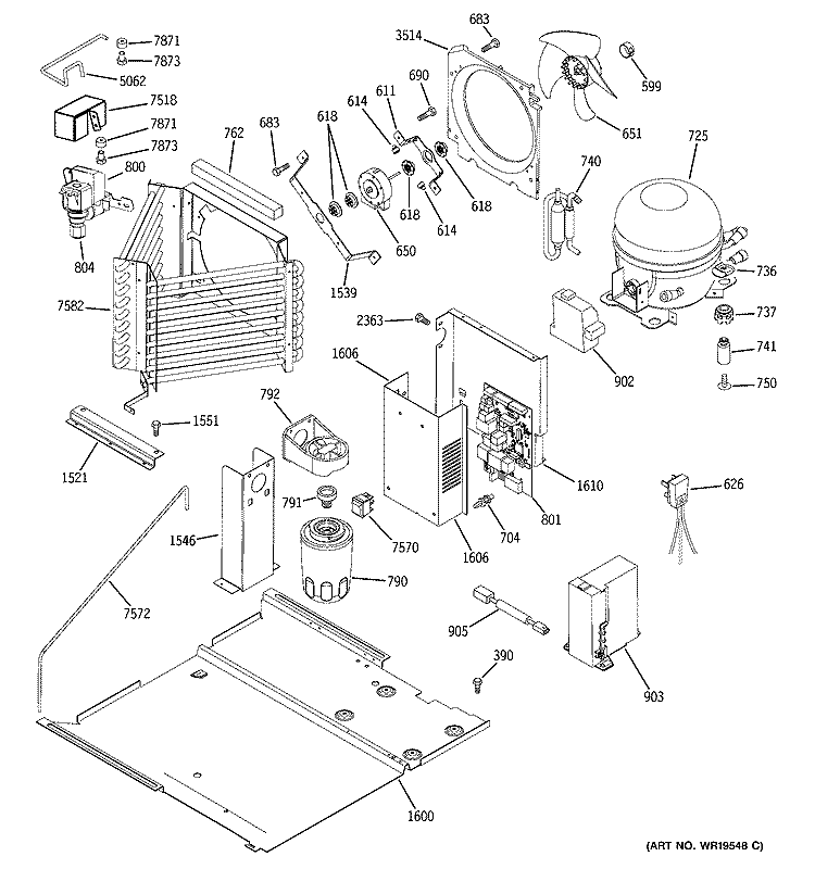 SEALED SYSTEM & MOTHER BOARD Diagram and Parts List for ZICP720ASCSS  General Electric Refrigerator