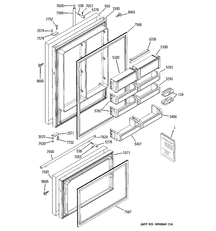 DOOR Diagram and Parts List for ZICP720BSCSS  General Electric Refrigerator