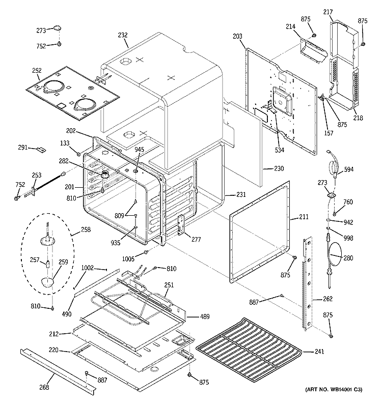BODY PARTS Diagram and Parts List for PK916WM1WW  General Electric Wall Oven
