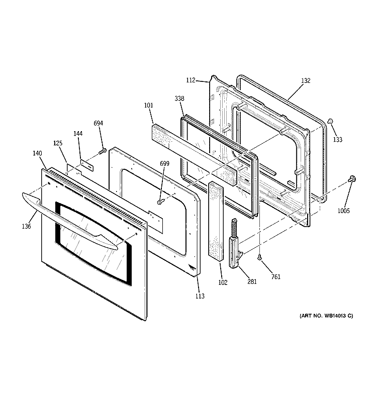 DOOR Diagram and Parts List for PK916WM1WW  General Electric Wall Oven