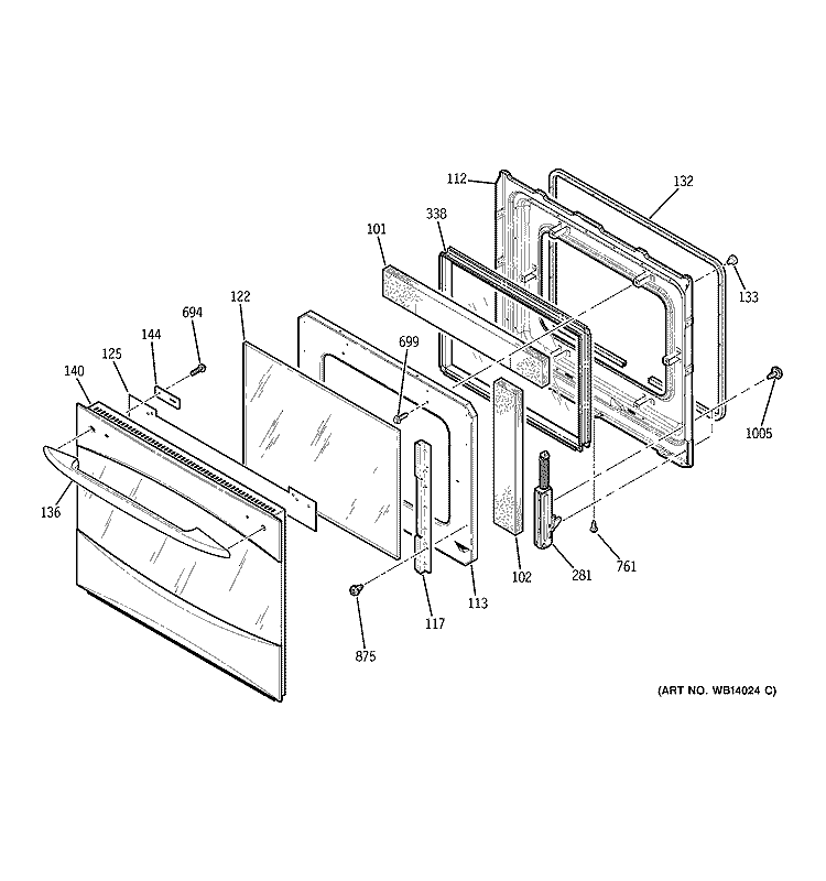 DOOR Diagram and Parts List for PK916SM1SS  General Electric Wall Oven
