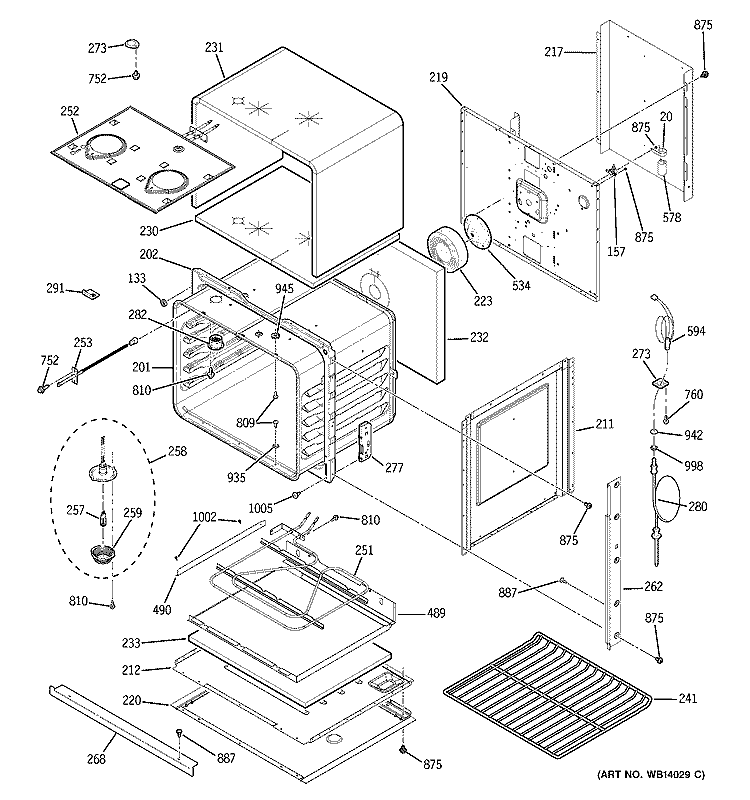 BODY PARTS Diagram and Parts List for PT916SM1SS  General Electric Wall Oven