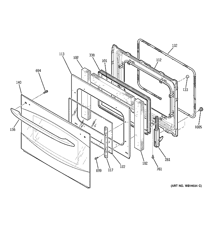 DOOR Diagram and Parts List for PT916SM1SS  General Electric Wall Oven