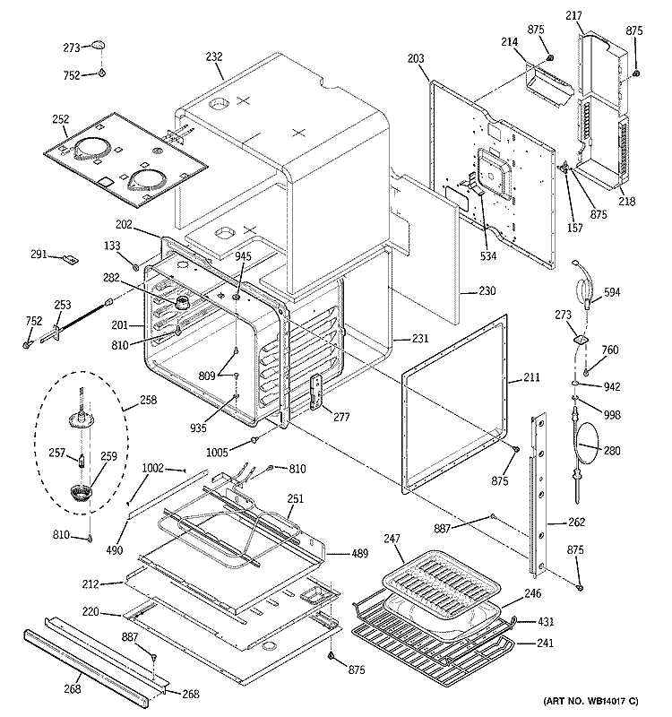 BODY PARTS Diagram and Parts List for ZEK938SM1SS  General Electric Wall Oven