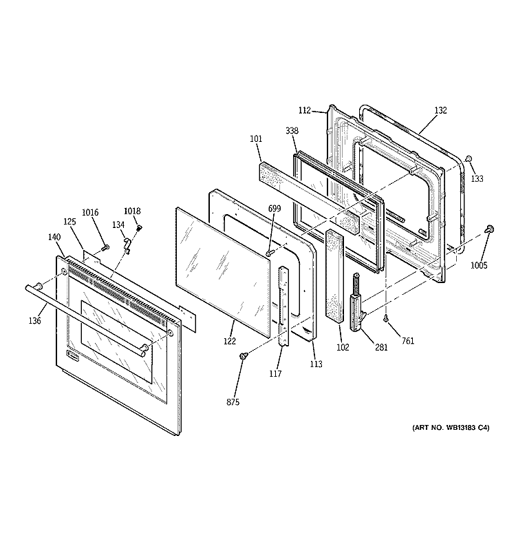 DOOR Diagram and Parts List for ZEK958SM1SS  General Electric Wall Oven