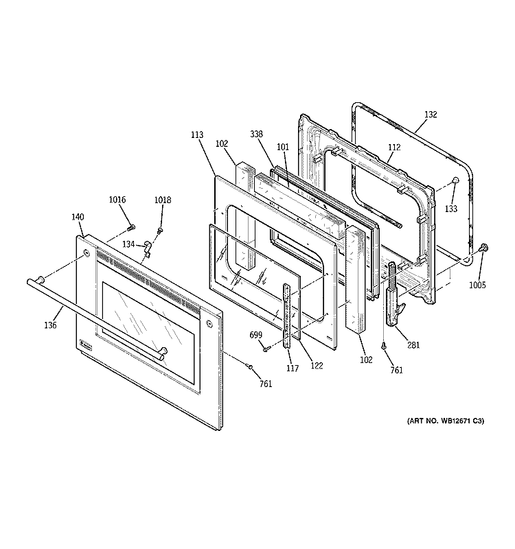 DOOR Diagram and Parts List for ZET938SM1SS  General Electric Wall Oven