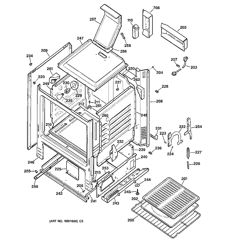 BODY PARTS Diagram and Parts List for JGBS23WEV2WW  General Electric Range