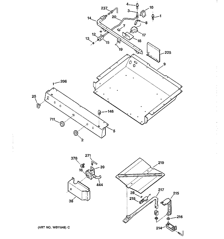 GAS & BURNER PARTS Diagram and Parts List for JGBS23WEV1WW  General Electric Range