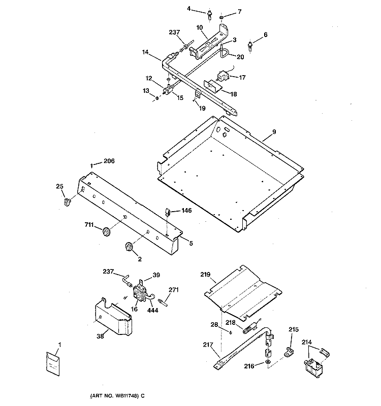 GAS & BURNER PARTS Diagram and Parts List for JGBS23WEW1WW  General Electric Range