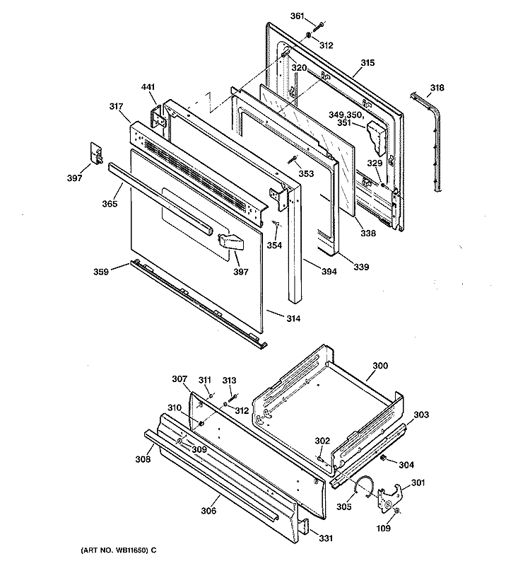 DOOR & DRAWER PARTS Diagram and Parts List for JGBS23WEW1WW  General Electric Range