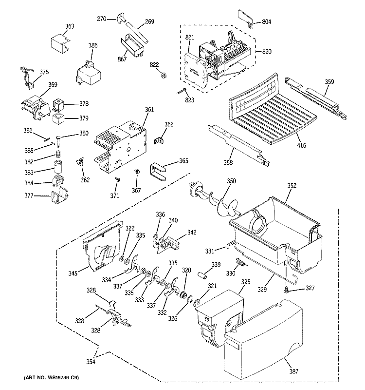 ICE MAKER & DISPENSER Diagram and Parts List for GSE22KETBFBB  General Electric Refrigerator