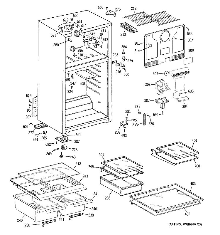 CABINET Diagram and Parts List for GTS17JBWERBB  General Electric Refrigerator