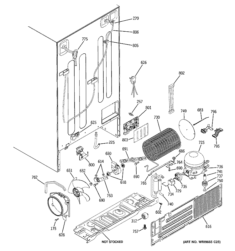 SEALED SYSTEM & MOTHER BOARD Diagram and Parts List for GCE23LGTBFAV  General Electric Refrigerator