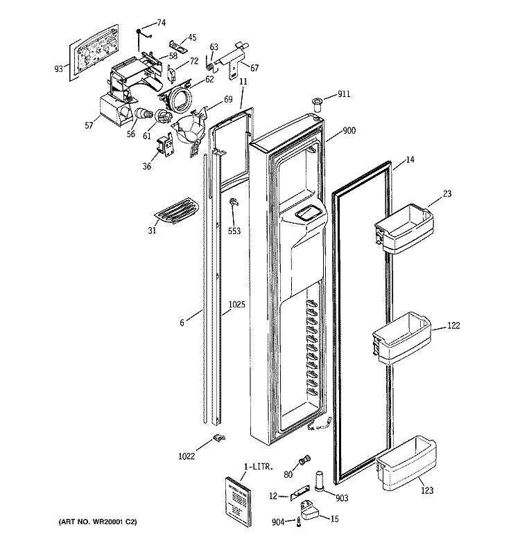 FREEZER DOOR Diagram and Parts List for GCL22QGTGSV  General Electric Refrigerator