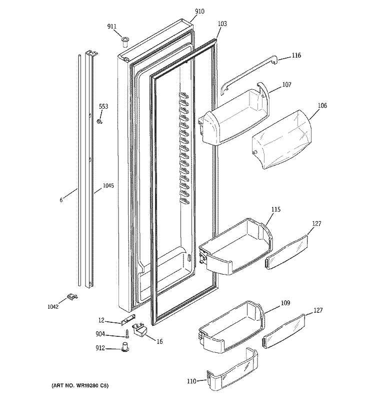 FRESH FOOD DOOR Diagram and Parts List for GCL22QGTGSV  General Electric Refrigerator