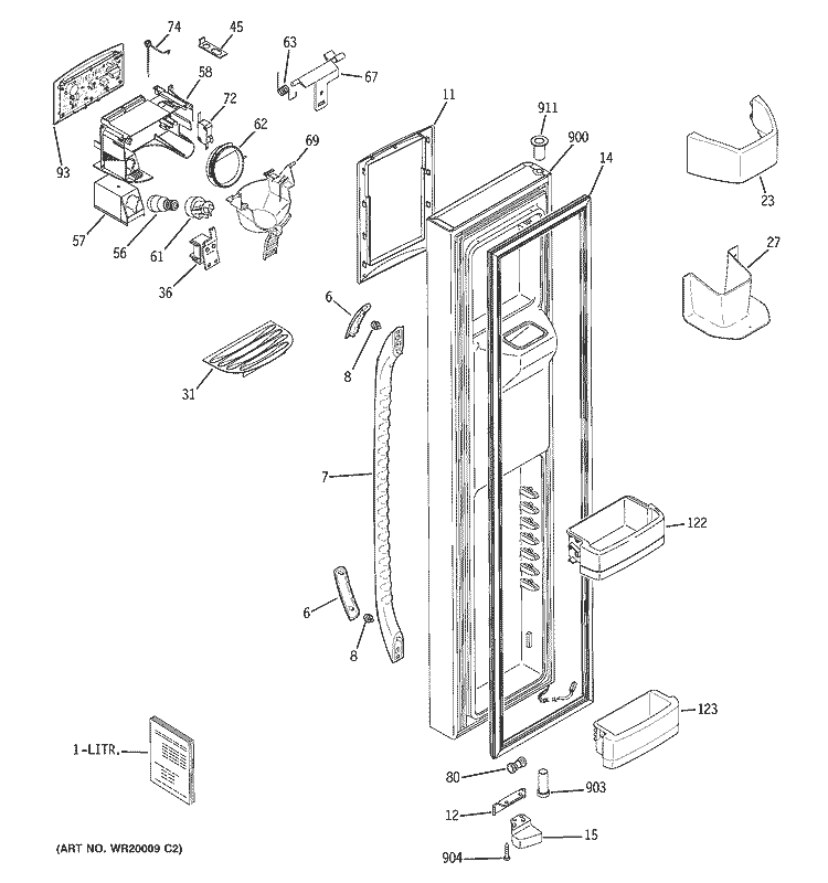 FREEZER DOOR Diagram and Parts List for GSC22QGTGBB  General Electric Refrigerator