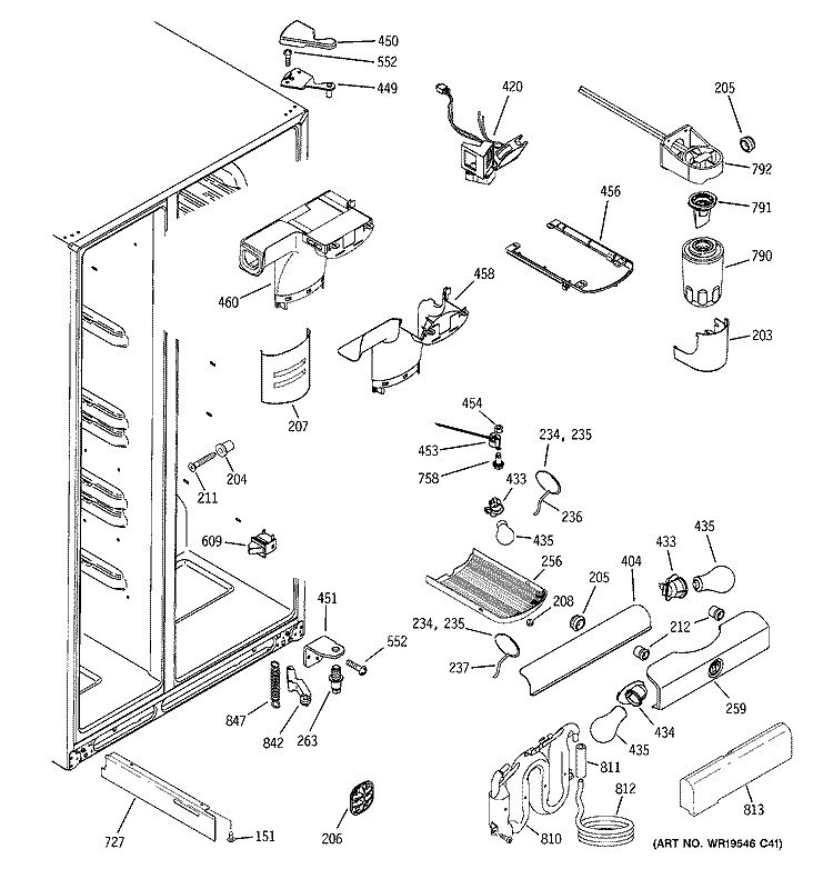 FRESH FOOD SECTION Diagram and Parts List for GSC22QGTGBB  General Electric Refrigerator