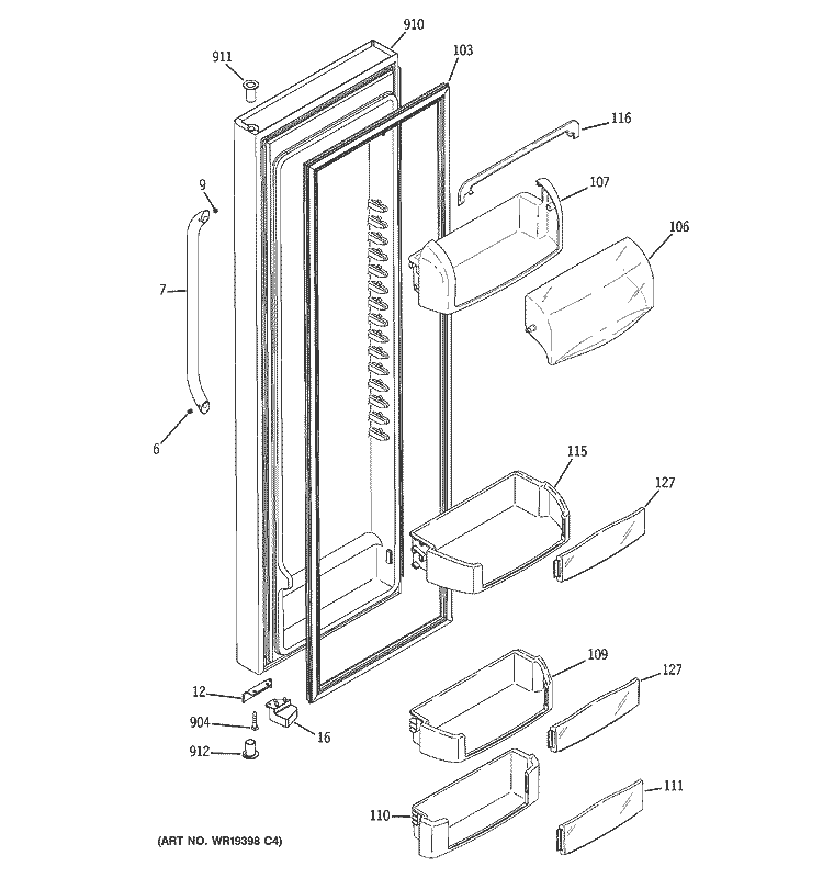 FRESH FOOD DOOR Diagram and Parts List for GSC23KSWCSS  General Electric Refrigerator