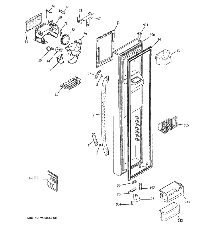 FREEZER DOOR Diagram and Parts List for GSF25LGWCBB  General Electric Refrigerator