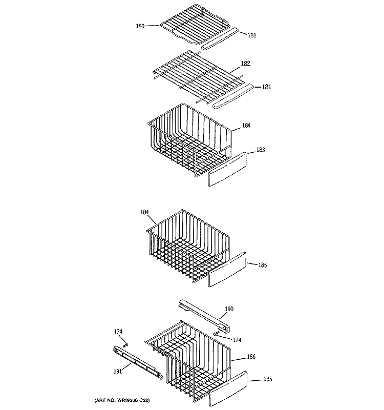 FREEZER SHELVES Diagram and Parts List for GSF25LGWCBB  General Electric Refrigerator