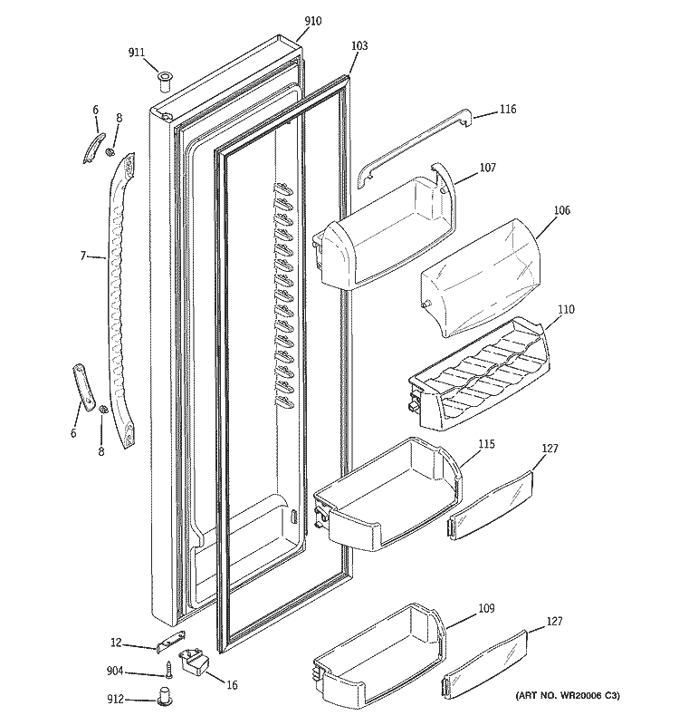 FRESH FOOD DOOR Diagram and Parts List for GSF25TGWCBB  General Electric Refrigerator