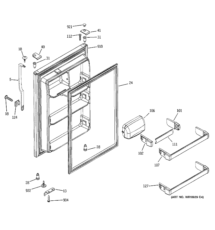 FRESH FOOD DOOR Diagram and Parts List for GTL22JBPDRBS  General Electric Refrigerator
