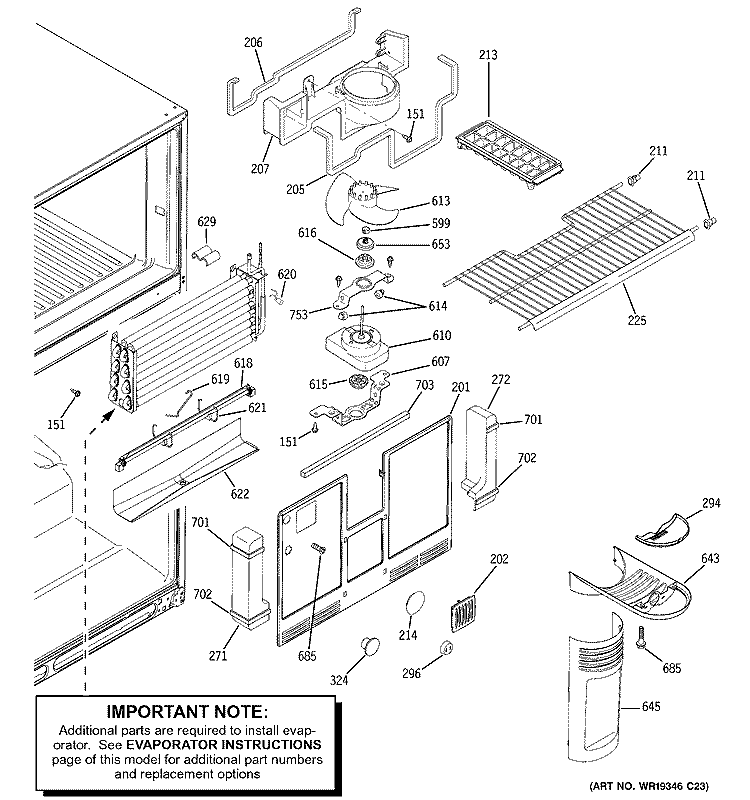 FREEZER SECTION Diagram and Parts List for GTL22JBPDRBS  General Electric Refrigerator