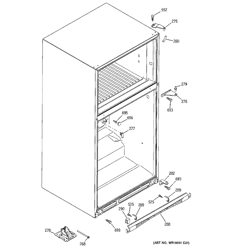 CASE PARTS Diagram and Parts List for GTL22JBPDRBS  General Electric Refrigerator