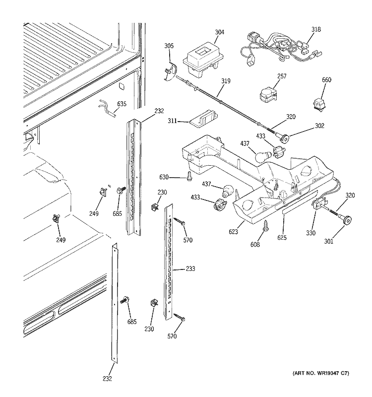 FRESH FOOD SECTION Diagram and Parts List for GTS22KCPDRBB  General Electric Refrigerator