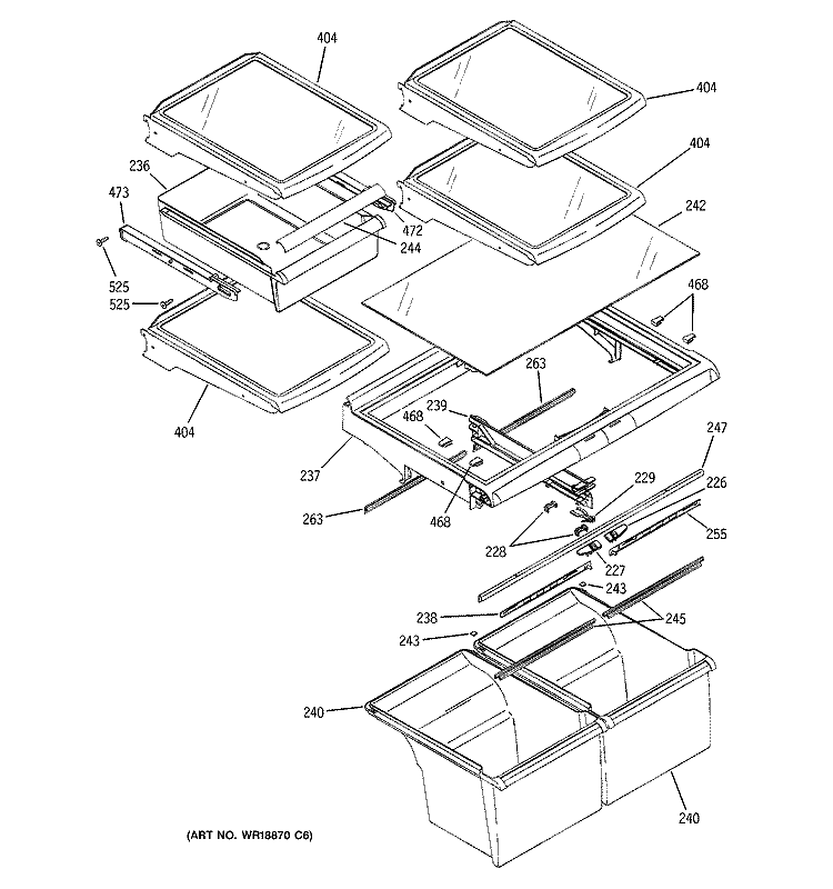 FRESH FOOD SHELVES Diagram and Parts List for GTS22KCPDRBB  General Electric Refrigerator