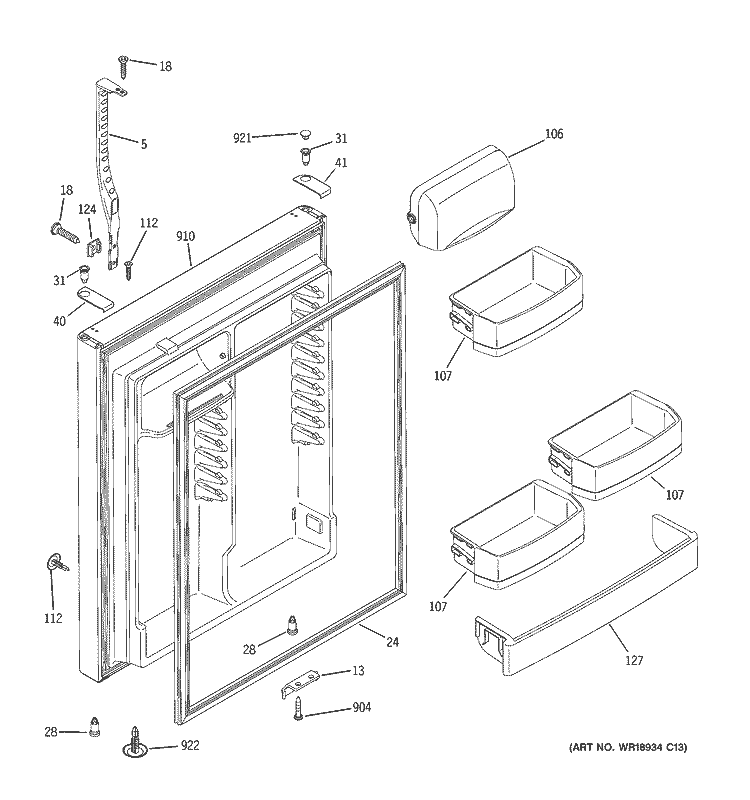 FRESH FOOD DOOR Diagram and Parts List for GTS22WCPDRCC  General Electric Refrigerator